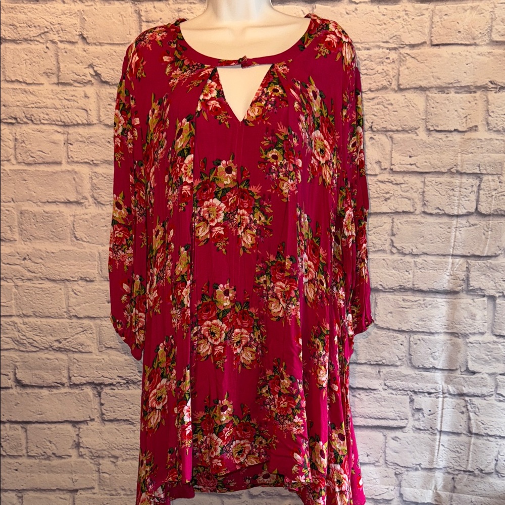 JODIFL Pink Floral Tunic Top Size Large